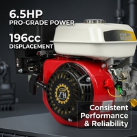 Moteur à essence PowerVALUE ZH200 à démarrage électrique, 6,5 CV, 196 cm³, boîte de vitesses à réduction, embrayage large, couple élevé, pour kart et motoculteur