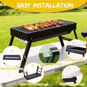 Portable Folding Charcoal Bbq Grill Collapsible Tabletop Iron <b>Stove</b> With Built-in Tool Box for Outdoor Camping Picnic - Product Image 4