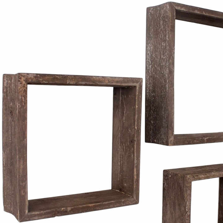 Set of Three Espresso Wood Square Hanging Dimensional Sculpture HMS Wall Accents