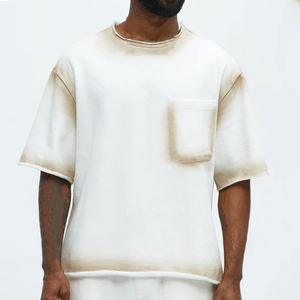 T-Shirt in cotone pesante a tracolla con scollo rotondo personalizzato t-Shirt oversize a tracolla maglietta Streetwear da <span class=keywords><strong>uomo</strong></span> - Product Image 1