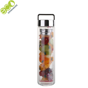 No <span class=keywords><strong>hay</strong></span> mínimo libre de BPA 450ml de doble pared de vidrio de borosilicato botella de <span class=keywords><strong>agua</strong></span> con infusor - Product Image 2