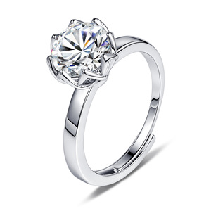 Anillo de moissanita con seis puntas para mujer, joyería de compromiso, tono plateado - Product Image 4