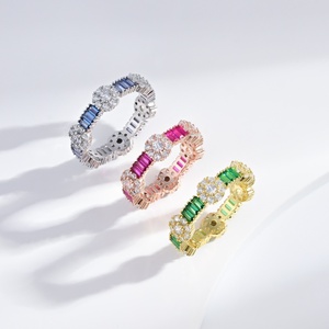 wholesale plata 925 sterling <b>silver</b> Baguette cut natural stone <b>ring</b> high quality colorful cubic zirconia wedding <b>emerald</b> <b>rings</b> - Product Image 5