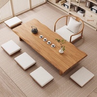Table et chaises de salon de style japonais en bois massif avec espace de rangement, design personnalisable