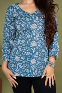 Myra Indigo Waves, Camisa de Manga Larga de Viscosa y Rayón, Sin Arrugas, de Secado Rápido, Estilo Étnico Tradicional, Ropa de Vacaciones, Ajuste Holgado, Ropa de Playa, para Fiestas - Product Image 6