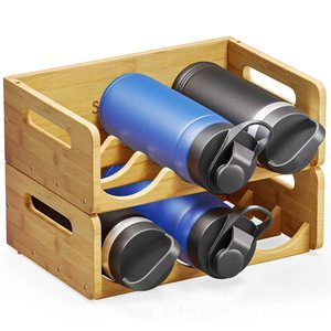 Bamboo Water <b>Bottle</b> <b>Storage</b> <b>Rack</b> 2 Tier Stackable Wooden Cup Organizer For Kitchen Desktop - Product Image 1