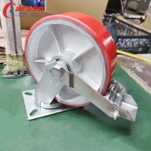 Roulettes pivotantes ultra robustes en fonte de 10 pouces avec noyau en PU, frein à patin métallique, personnalisables, en acier OEM Carsun - Product Image 2