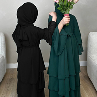 Grossiste Dubaï Abaya Vêtements Islamiques Robes pour Femmes Abaya Femme Musulmane 3 Couches Mousseline Cardigan Abaya Ouverte pour Enfants