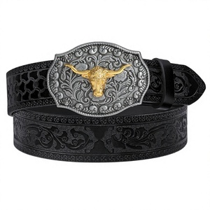 Cinturones WELLWIN de Cuero Genuino Estilo Vaquero Occidental con Hebilla de Aleación de Serpiente, Cierre Automático, 38mm, Ligeros y Duraderos, Diseño Sólido - Product Image 4