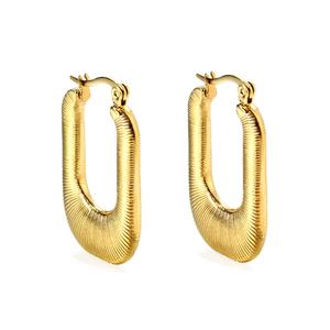 Pendientes de Moda 2024, Geométricos, Rectangulares, Huecos, con Hilo, Chapados en Oro de 18K, Aros de Acero Inoxidable para Mujer - Product Image 4