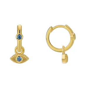 Hợp Thời Trang Sang Trọng Mạ Vàng Brass Mắt Ác Đồ Trang Sức Màu Xanh Cubic Zirconia Ma Quỷ Mắt Mặt Dây Chuyền Drop Hoop Bông Tai Cho Phụ Nữ