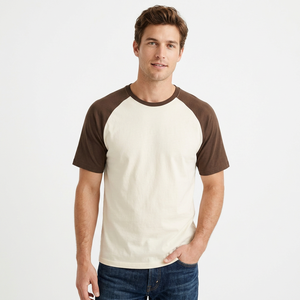 T-shirt en tricot à manches raglan pour homme, 100% coton mélangé, coupe classique, couleur unie, col rond, manches courtes, personnalisable, séchage rapide - Product Image 5