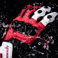 Gants de moto en cuir à doigts entiers, tactiles, avec protection rigide des articulations