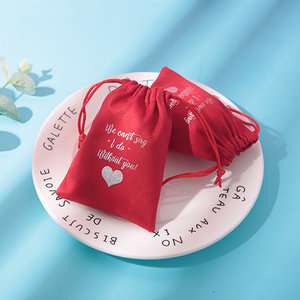 Red <b>Drawstring</b> Bags 8x10cm Printed Jewelry Packaging Storage Gift <b>Pouches</b> Rectangle Fabric Customizable Logo - Product Image 1