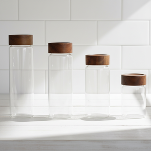 Stoples Kaca dengan Tutup Kayu Akasia Kedap Udara, Wadah Makanan Borosilikat <span class=keywords><strong>Set</strong></span> 5 untuk Dapur - Product Image 6