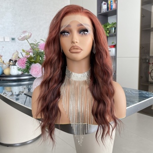 วิกผมสังเคราะห์สีแดงเข้มคุณภาพสูงแบบขายส่ง Futura ทนความร้อนสูง ขนาด 13x4 สำหรับผู้หญิง - Product Image 3