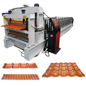 Heiß verkauf 1200mm breites Metalldach Calamin herstellungs maschine Drei schicht ige Dachziegel walzen form maschine - Product Image 2