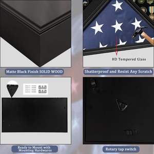 2026 Vitrine de drapeau d'enterrement pour drapeau d'enterrement vétéran et médailles Boîte d'ombre en bois massif avec finition noire en verre véritable - Product Image 5