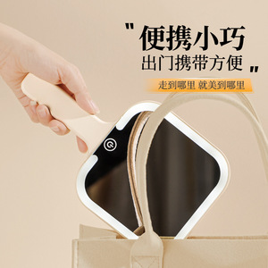 Portable <b>Makeup</b> <b>Mirror</b> With Led <b>Light</b> Square Khaki Aluminum Lens Touch Control For Home And Students - Product Image 5