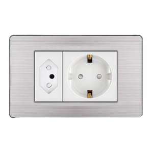 Prises et fiches standard allemandes, prise murale avec panneau en acier inoxydable, prise secteur AC 16A Allemagne et France - Product Image 1