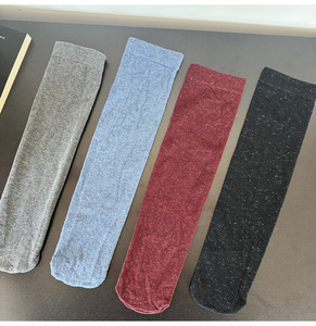 <span class=keywords><strong>Chaussettes</strong></span> mi-mollet en fil d'argent haut de gamme, couleur rouge bordeaux, ajustées, assorties à de petites chaussures en cuir, pour le printemps et l'automne - Product Image 6