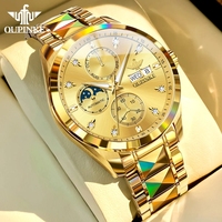 Reloj Mecánico Automático de Acero Inoxidable de Lujo para Hombre, Modelo 3298, con Fase Lunar, Doble Calendario, Cronógrafo Impermeable