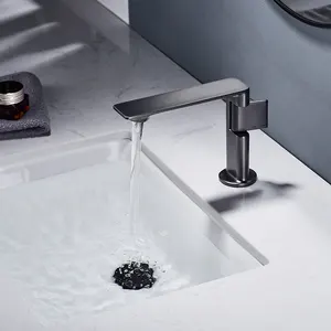 Grifos para lavabo de baño, sin plomo, de latón dorado, mezclador de agua PVD, antiarañazos, color negro