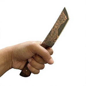 Cuchillo de Hoja Fija de Acero Damasco y Cobre con Mango de Madera, Personalizable, para Caza, Camping y Supervivencia - Product Image 2
