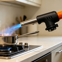 Chalumeau à gaz portable avec allumage piézo, flamme réglable, outil de chauffage manuel pour barbecue, cuisson, camping