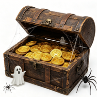Nouveauté Accessoires de Fête d'Halloween et de Carnaval 100 pièces Pièces de Monnaie en Plastique Thème Chasse au Trésor Pirate Jouets Pièces de Monnaie en Plastique Tête de Mort Pirate Or