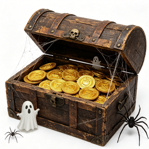 Novedosos Accesorios para Fiestas de Halloween y Carnaval, 100 Monedas de Plástico con Temática de Búsqueda del Tesoro Pirata, Monedas de Oro Pirata con Calaveras de Plástico - Product Image 2