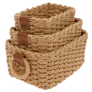 Handmade Imitation Rattan Woven <b>Storage</b> <b>Basket</b> Rectangle Shape Desert Colors For Home Toys Organizer Desktop <b>Storage</b> - Product Image 1