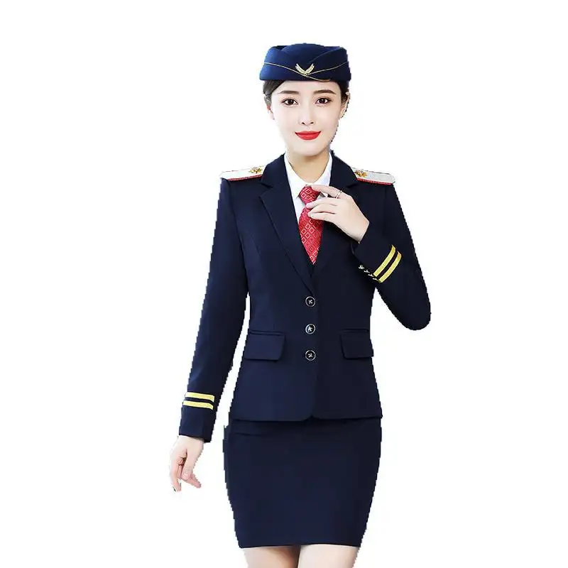 2019 mùa thu mùa đông dài tay áo kinh doanh mặc phù hợp với cùng một phong cách Đội Trưởng tiếp viên hàng không đồng phục nam nữ đường sắt tốc độ cao