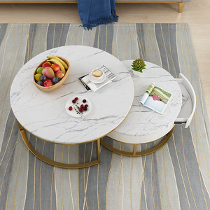 Simplicité nordique marbre Table basse ronde combinaison salon lumière luxe or fer avec tiroir canapé armoire - Product Image 6