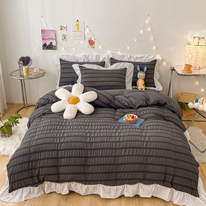 ชุดเครื่องนอนสี่ชิ้นผ้าโปร่งฟองแต่งระบายมีซิปผ้าทอในบ้านซักได้ - Product Image 3