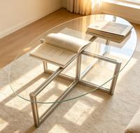 Table basse Bauhaus nordique rétro avec plateau en verre trempé, structure en aluminium, design moderne minimaliste pour salon, salle à manger, petite taille
