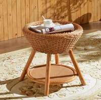 Ensemble fauteuil et table d'appoint en rotin naturel tressé à la main, style bohème, avec coussin floral, pour balcon, patio, mobilier de maison