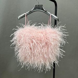 2024 verano moda hombro Correa boda <span class=keywords><strong>chaleco</strong></span> fiesta lujo mullido avestruz pluma <span class=keywords><strong>chaleco</strong></span> Top para mujeres - Product Image 2