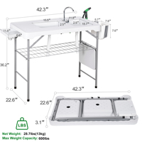 Mesa Plegable para Limpieza y Fileteado de Pescado para Acampar al Aire Libre, con Grifo y Manguera de Drenaje