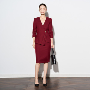 Women's Suit Set V-neck Midi Skirt Three Quarter Sleeve Polyester Office Lady Anti-Wrinkle <b>Work</b> Commuter Style - Product Image 1