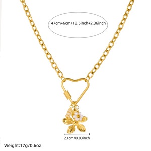 Gold Plated Flower Pearl Pendant Heart Ring Chain Stainless Steel Clavicle Necklace Gift Jewelry - Product Image 4