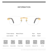 Gafas de Madera Sin Montura Borregls para Hombre, Monturas de Gafas Cuadradas Sin Marco de Diseñador, Gafas Ópticas de Lujo para Mujer 50251