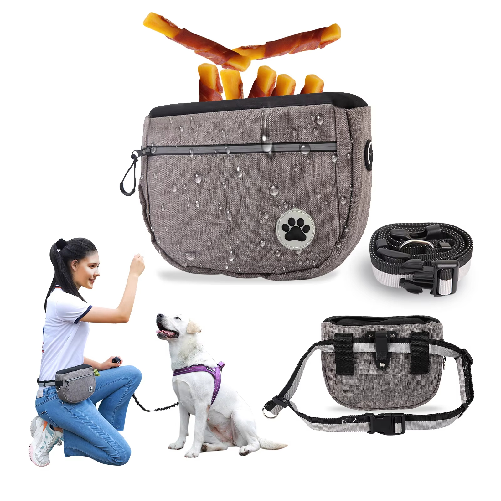 Joysing Outdoor Dog Training Snack Bag New Waterproof Waist Bag Walking Tool Linen Nylon Cotton Material Pet Training Tool