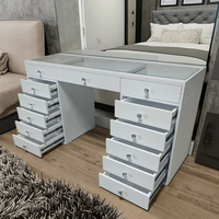 Panneau de bois blanc mat moderne planche de mélamine commode à 13 tiroirs table de courtoisie LED ensemble de miroir de maquillage rangement adapté aux appartements