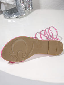 รองเท้าแตะชายหาดเปิดนิ้วเท้าสำหรับผู้หญิงฤดูร้อนรองเท้าแตะชายหาดส้นแบนระบายอากาศได้แบบโรมันพันเท้าเพชรสำหรับรองเท้าแตะสำหรับใส่ในบ้าน - Product Image 4