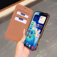 Dompet Kulit PU Bisnis Bergaris Warna-warni untuk iPhone 11 12 13 14 15 16 17 Pro Max, Penutup Magnetik Pengisian Daya Nirkabel