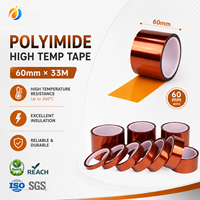 Ruban adhésif Kapton en polyimide ambré 60 mm x 33 m, résistant aux hautes températures, isolation thermique, pour PCB, impression 3D