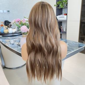 Venta Directa: Peluca Sintética Larga Ondulada con Encaje Frontal 13x4, Color Castaño de Alta Calidad, Peluca de Fibra con Partidura Lateral 13x4 - Product Image 4