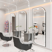 Cermin Dinding LED Lengkung Berbingkai Aluminium Emas Wosen, Cermin Panjang untuk Salon, Barbershop, Kecantikan, Studio Rambut, Ukuran Kustom