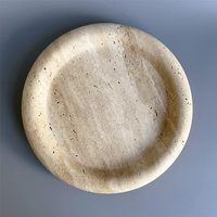 Marbre naturel chambre à coucher travertin beige rond vanité plateau bijoux maquillage plat décoratif plateau pour Table basse salle de bain
